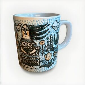 Napcoware Mug Vintage Folk Art Sun Girl Flowers Trees Japan Napco Woman Birds